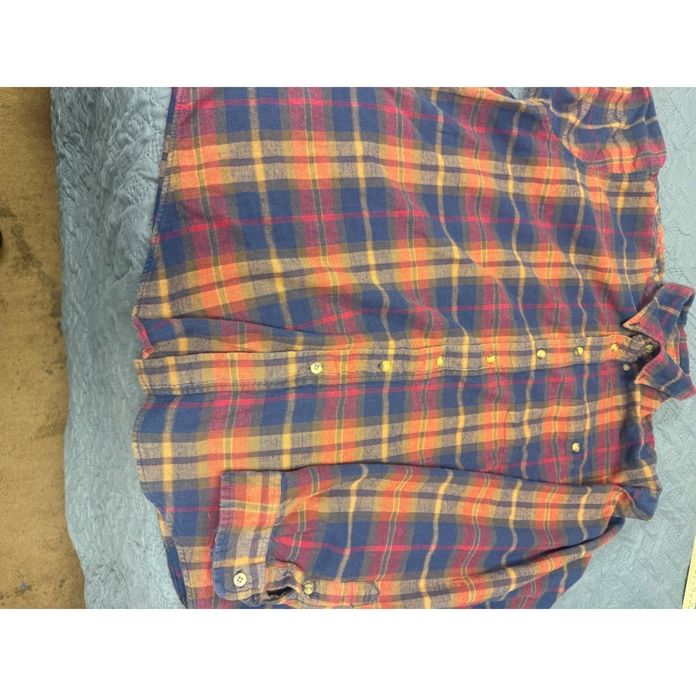 Cherokee Mens XL Tall Plaid Flannel Shirt Blue Orange Cotton Button Up LS